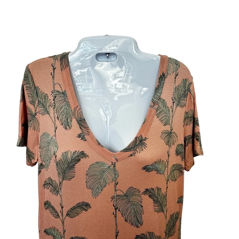 NWOT Chaser Coral GreenTropical Palm Leaf Print Super Soft T-Shirt Dress SZ S - Picture 2 of 6